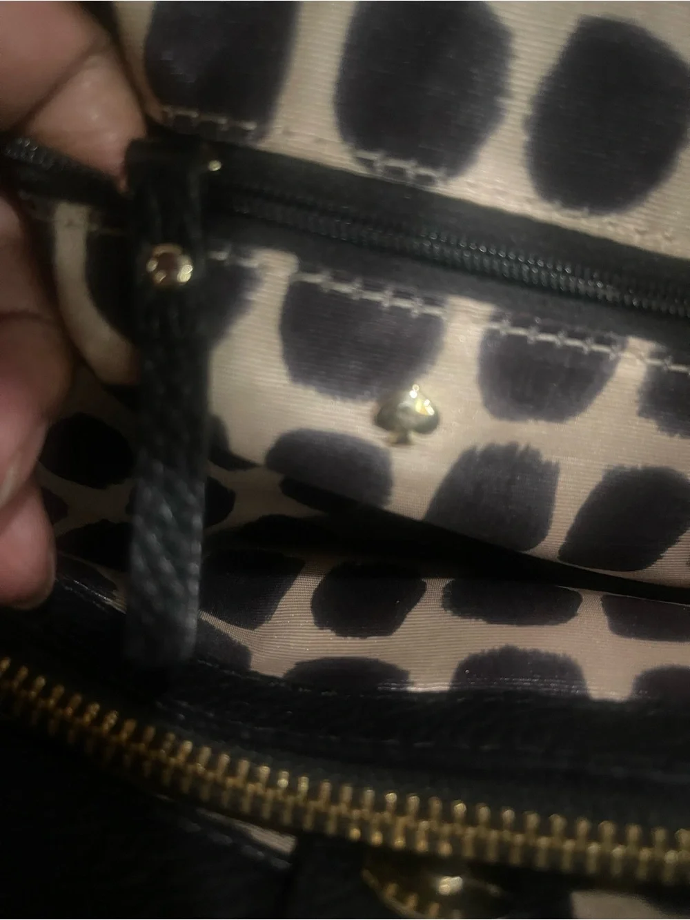 kate spade Black Pebbled Leather Shoulder Tote with Front Zip Tassel